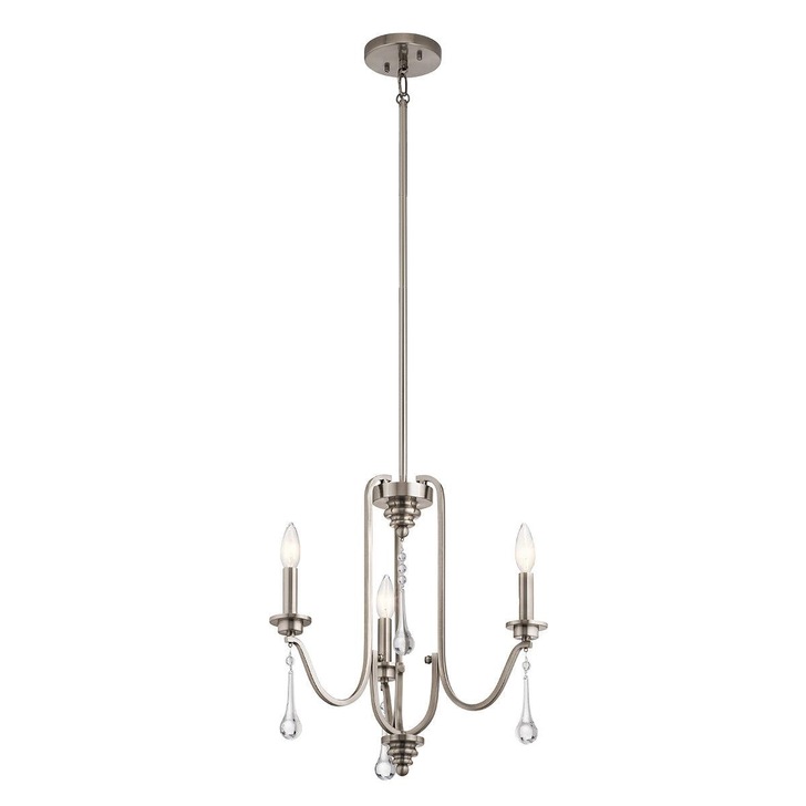 Quintiesse Karlee 3 Light Chandelier In Classic Pewter Complete With Crystal Drops - QN-KARLEE3