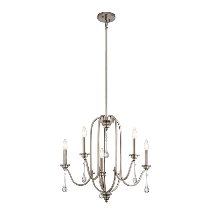 Quintiesse Karlee 5 Light Chandelier In Classic Pewter Complete With Crystal Drops - QN-KARLEE5