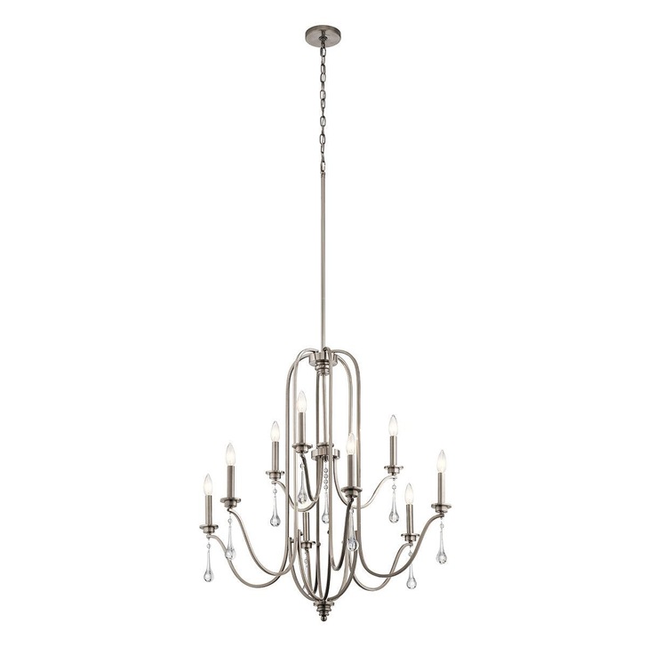 Quintiesse Karlee 9 Light Chandelier In Classic Pewter Complete With Crystal Drops - QN-KARLEE9