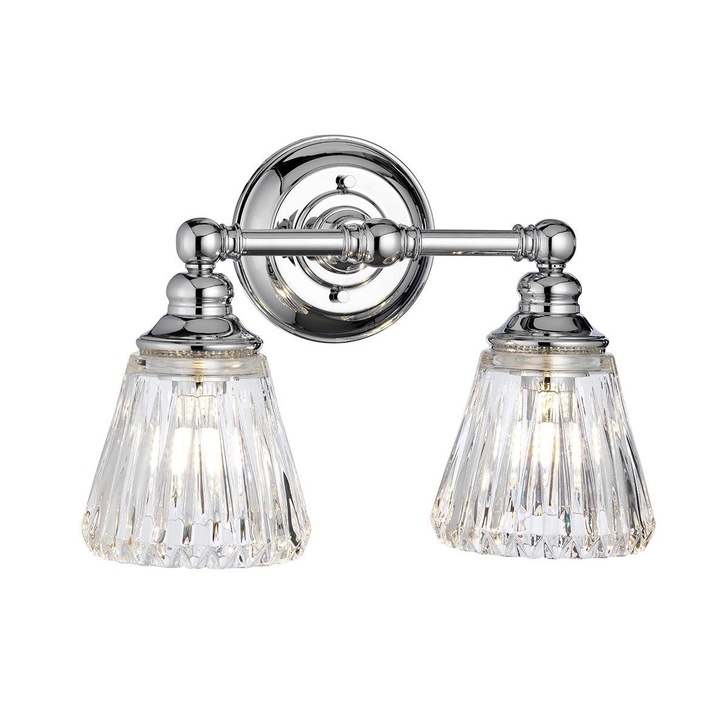 Quintiesse Keynes 2 Light Bathroom Wall Light In Polished Chrome Complete With Clear Cut Glasses - IP44 - QN-KEYNES2-BATH