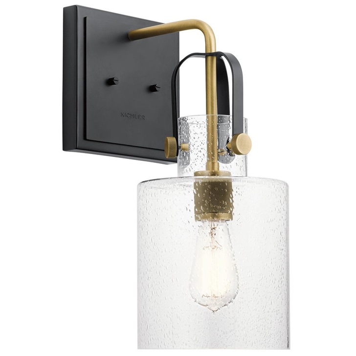 Quintiesse Kitner 1 Light Wall Light In Natural Brass And Black - QN-KITNER1-NBR