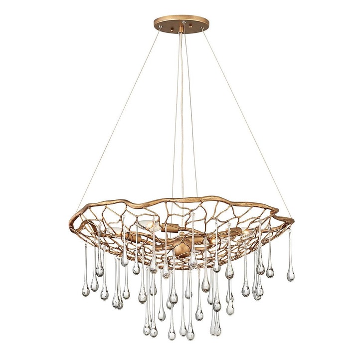 Quintiesse Laguna 4 Light Pendant Light In Burnished Gold Complete With Clear Glass Drops - QN-LAGUNA-4P