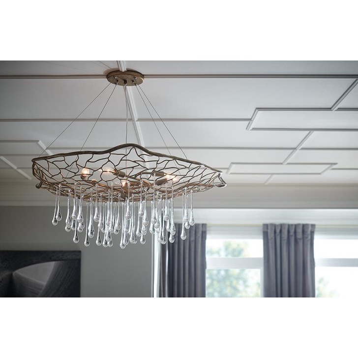 Quintiesse Laguna 6 Light Pendant Light In Burnished Gold Complete With Clear Glass Drops - QN-LAGUNA-6P