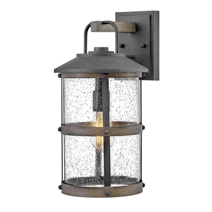 Quintiesse Lakehouse 1 Light Medium Wall Lantern In Aged Zinc And Driftwood Grey Finishes Complete With Clear Seeded Glass - IP44 - QN-LAKEHOUSE2-M-DZ