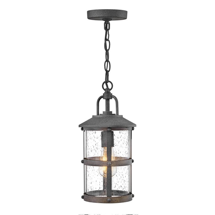 Quintiesse Lakehouse 1 Light Small Chain Lantern In Aged Zinc And Driftwood Grey Finishes Complete With Clear Seeded Glass - IP44 - QN-LAKEHOUSE2-M-DZ