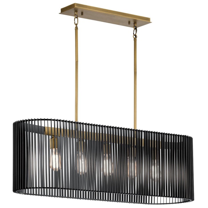 Quintiesse Linara 5 Light Linear Chandelier In Black And Natural Brass - QN-LINARA-ISLE-BK