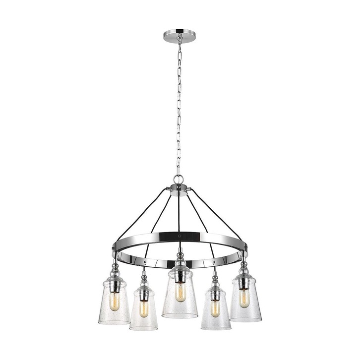 Quintiesse Loras 5 Light Chandelier In Polished Chrome Complete WIth Clear Seeeded Glasses - QN-LORAS5