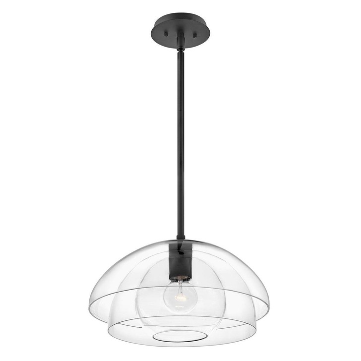 Quintiesse Lotus 1 Light Pendant / Semi-flush In Black With Clear Glasses - QN-LOTUS-P-BLK