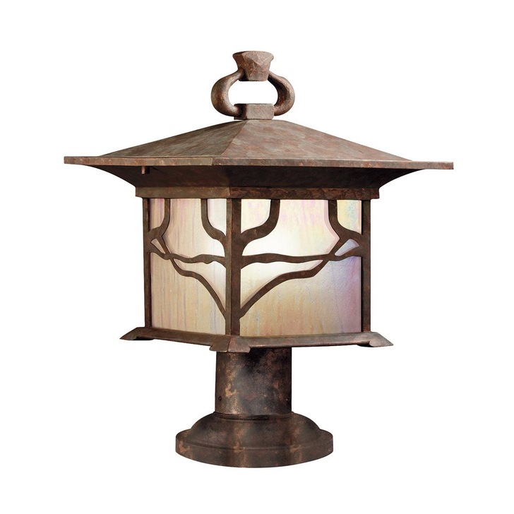 Quintiesse Morris Medium 1 Light Pedestal Light In Distressed Copper Finish Complete WIth iridized Seeded Glass - IP44 - QN-MORRIS3