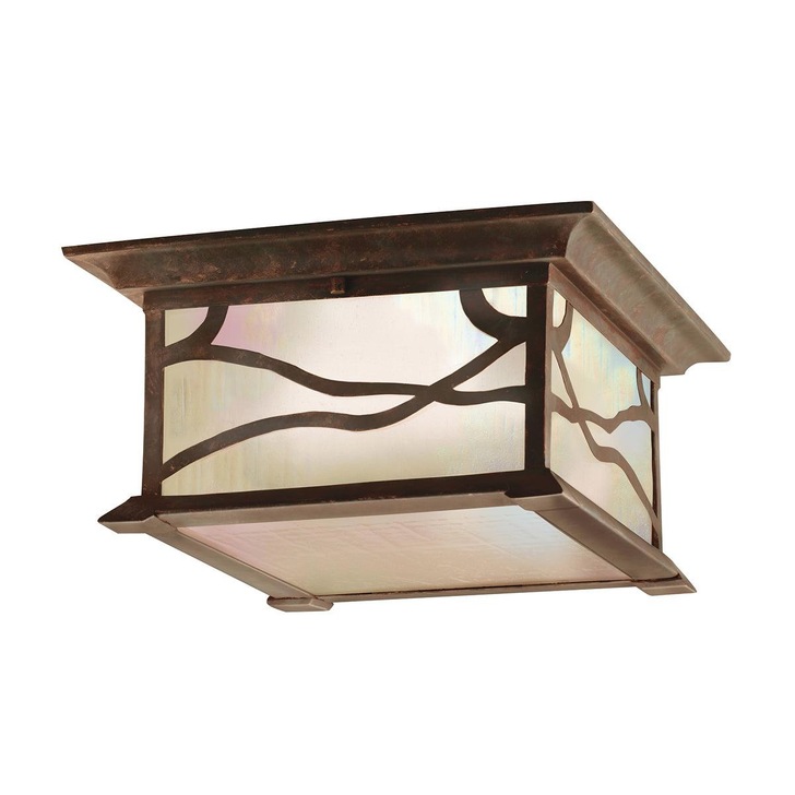 Quintiesse Morris Medium 2 Light Flush Outdoor Light In Distressed Copper Finish Complete WIth iridized Seeded Glass - IP44 - QN-MORRIS-F