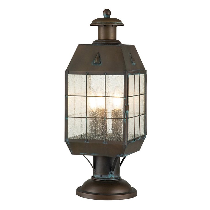 Quintiesse Nantucket 3 Light Solid Brass Large Pedestal Lantern Complete With Clear Seeded Glass - IP44 - QN-NANTUCKET3-L-AS