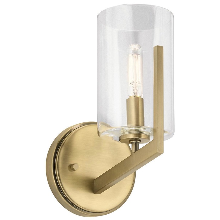 Quintiesse Nye 1 Light Wall Light in Brushed Natural Brass Complete With Clear Glass - QN-NYE1-BNB