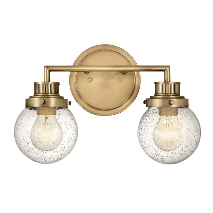 Quintiesse Poppy 2 Light Heritage Brass Finish Bathroom Wall Light Complete With Clear Round Seeded Glasses - IP44 - QN-POPPY2-HB-BATH