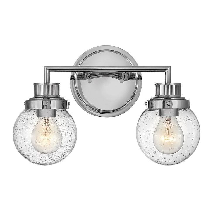 Quintiesse Poppy 2 Light Polished Chrome Bathroom Wall Light Complete Wth Clear Round Seeded Glasses - IP44 - QN-POPPY2-PC-BATH