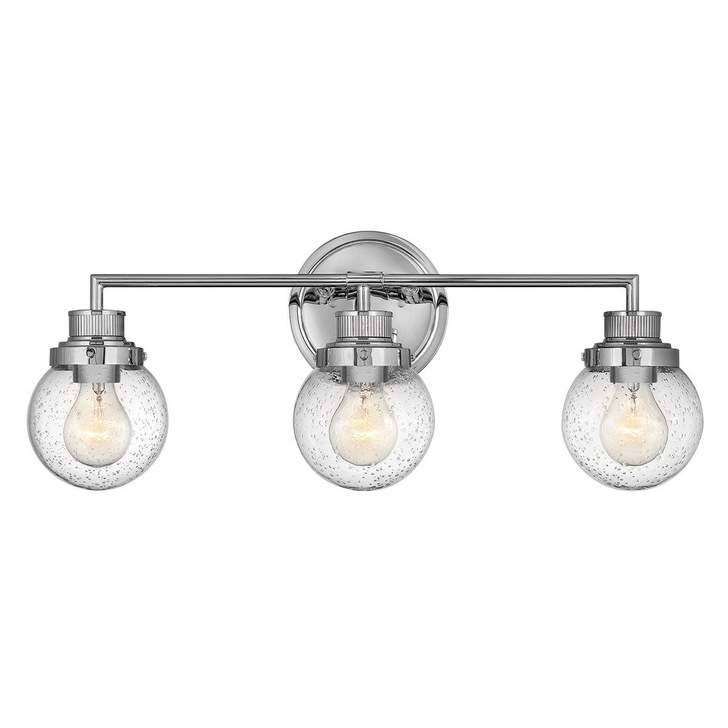 Quintiesse Poppy 3 Light Polished Chrome Bathroom Wall Light Complete With Clear Round Seeded Glasses - IP44 - QN-POPPY3-PC-BATH