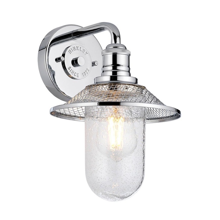 Quintiesse Rigby 1 Light Industrial Bathroom Wall Light In Polished Chrome Complete With Seeded Clear Glass - IP44 - QN-RIGBY1-BATH-PC