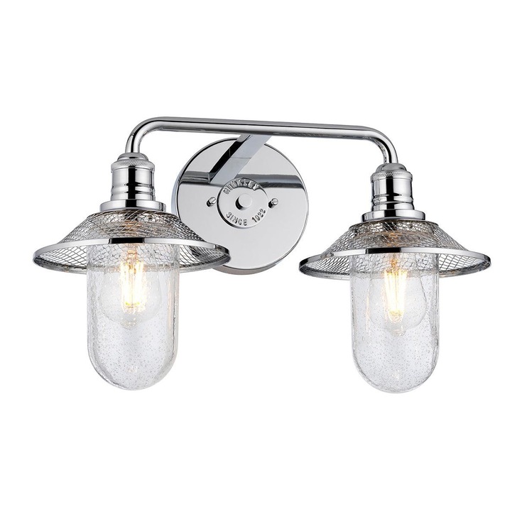 Quintiesse Rigby 2 Light Industrial Bathroom Wall Light In Polished Chrome Complete With Seeded Clear Glass - IP44 - QN-RIGBY2-BATH-PC