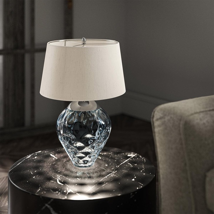 Quintiesse Samara Blue Dual Lit Table Lamp Complete With Scallop Faux Taupe SIlk Shade - QN-SAMARA-TL-BLU