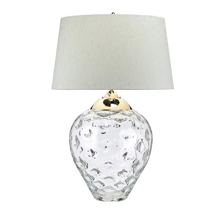 Quintiesse Samara Large Clear Dual Lit Table Lamp Complete WIth Chateua Duck Egg Faux Silk Shade - QN-SAMARA-TL-LRG-CLR