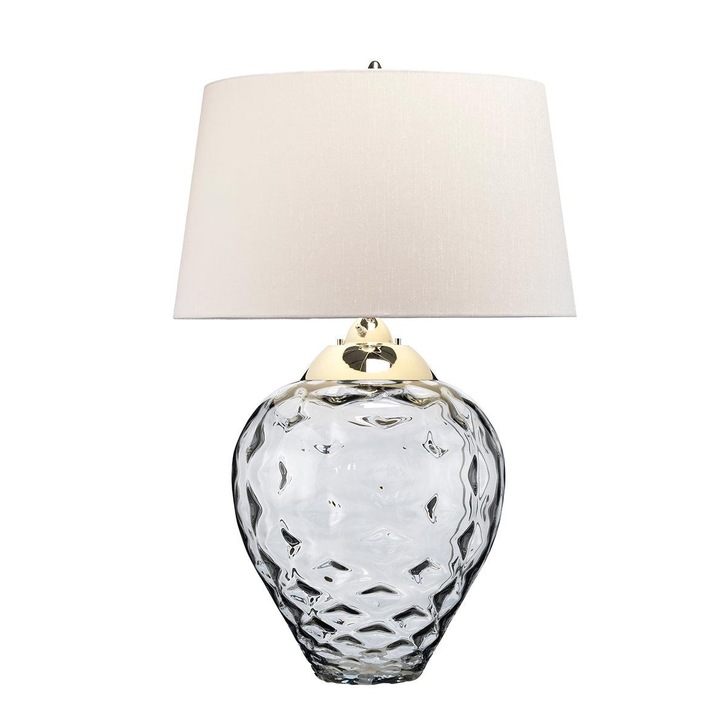 Quintiesse Samara Large Smoke Glass Dual Lit Table Lamp Complete WIth Light Grey Faux Silk Shade - QN-SAMARA-TL-LRG-SMK