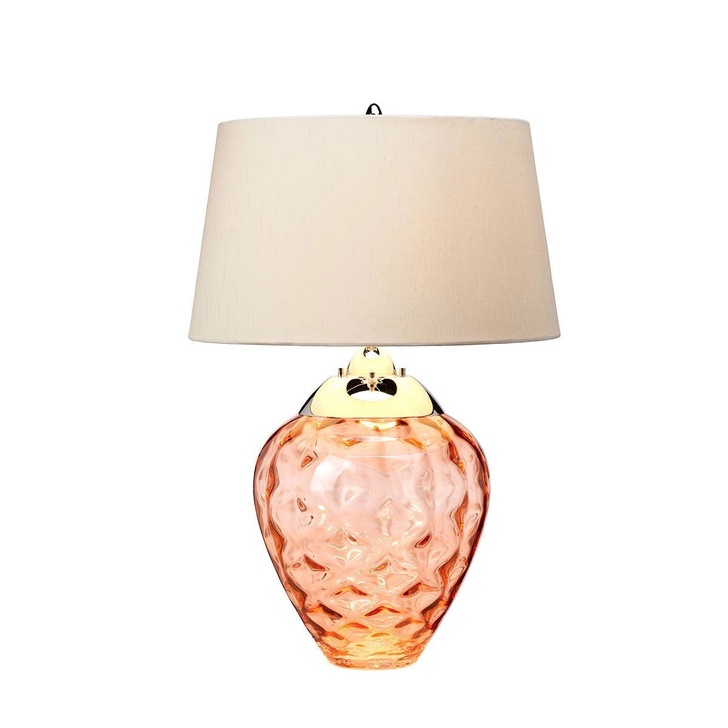 Quintiesse Samara Light Salmon Glass Dual Lit Table Lamp Complete WIth Scallop Faux Taupe Silk Shade - QN-SAMARA-TL-SLM