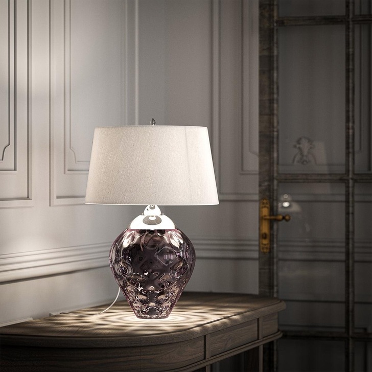 Quintiesse Samara Plum Dual Lit Table Lamp Complete WIth Titanium Faux Silk Shade - QN-SAMARA-TL-PLM