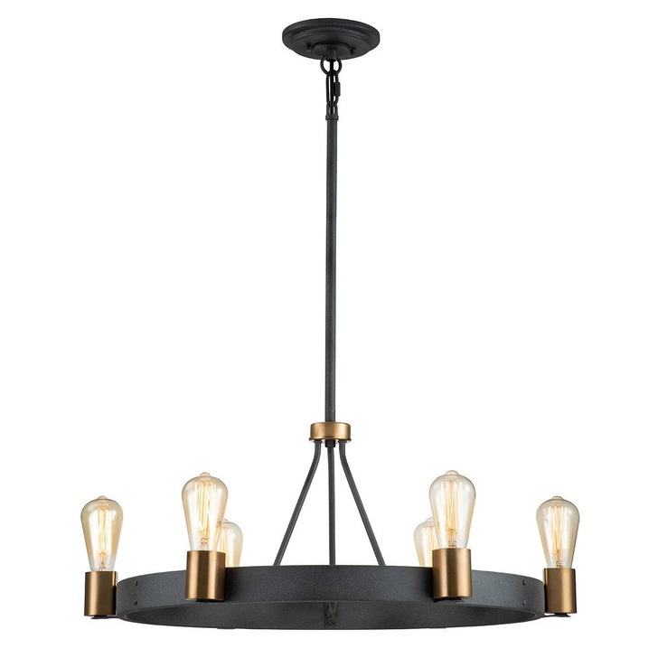 Quintiesse Silas 6 Light Pendant/Semi-Flush In Aged Zinc And Heritage Brass - QN-SILAS-6P-DZ