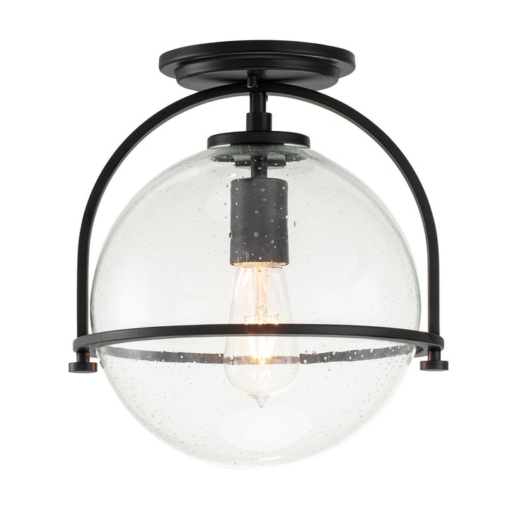 Quintiesse Somerset 1 Light Flush Mount In Black Complete With Clear Glass - QN-SOMERSET-F-C-BK