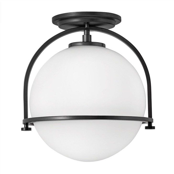 Quintiesse Somerset 1 Light Flush Mount In Black Complete With Opal Glass - QN-SOMERSET-F-O-BK