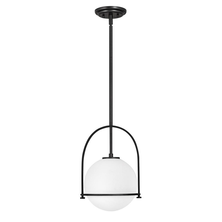 Quintiesse Somerset 1 Light Medium Pendant In Black Complete With Opal Glass - QN-SOMERSET-P-O-BK