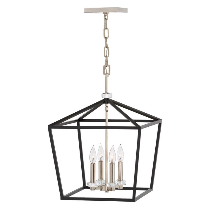 Quintiesse Stinson 4 Light Large Pendant/Semi-Flush In Black With Polished Nickel Detailing - QN-STINSON-4P-L-BK