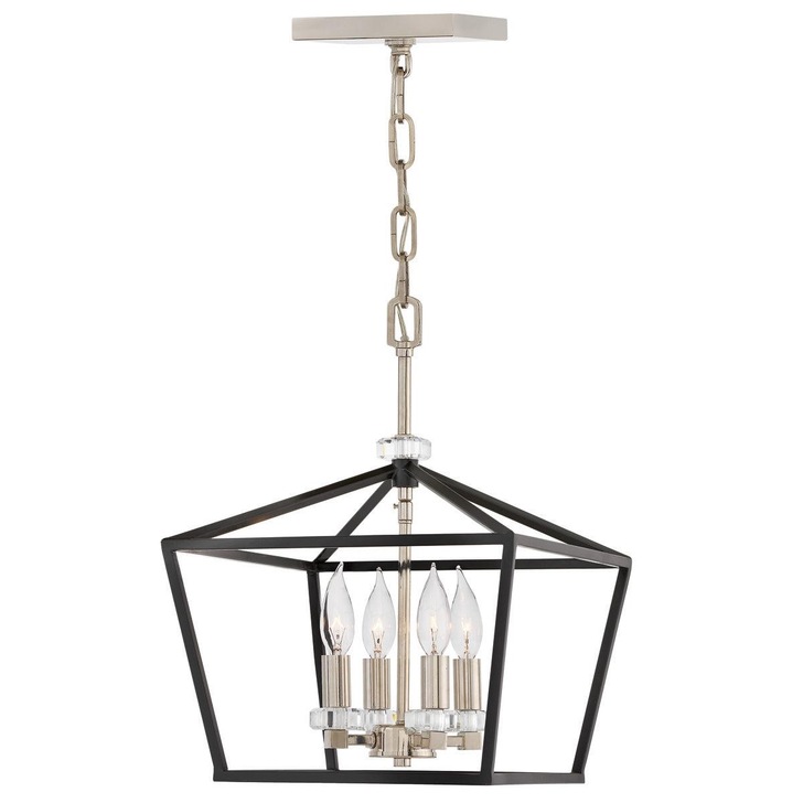 Quintiesse Stinson 4 Light Medium Pendant/ Semi-Flush In Black With Polished Nickel Detailing - QN-STINSON-4P-M-BK