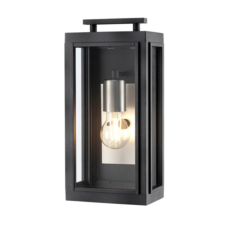 Quintiesse Sutcliffe 1 Light Wall Lantern In Aged Zinc Complete With Antique Nickel Detailing and Clear Glass - IP44 - QN-SUTCLIFFE-S-AZ