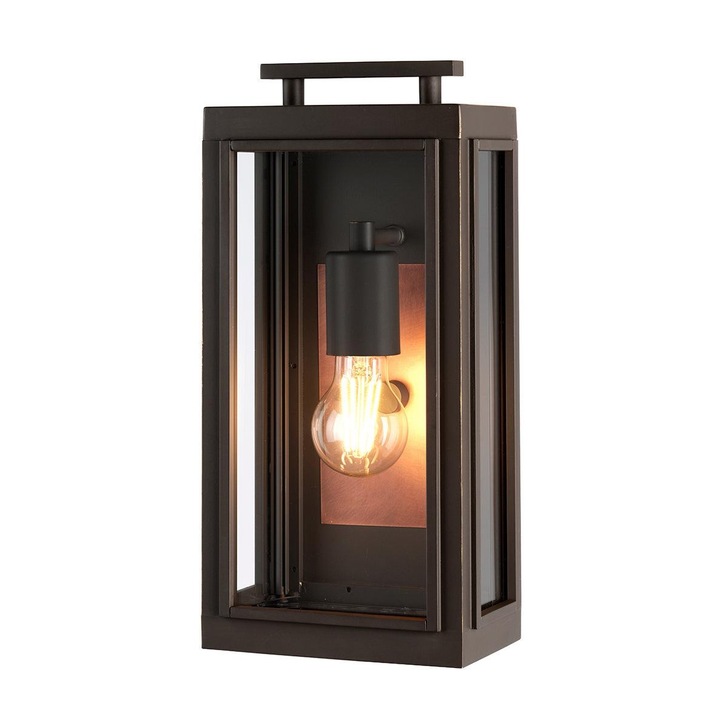 Quintiesse Sutcliffe 1 Light Wall Lantern In Old Rubbed Bronze Complete With Copper Detailing and Clear Glass - IP44 - QN-SUTCLIFFE-S-OB