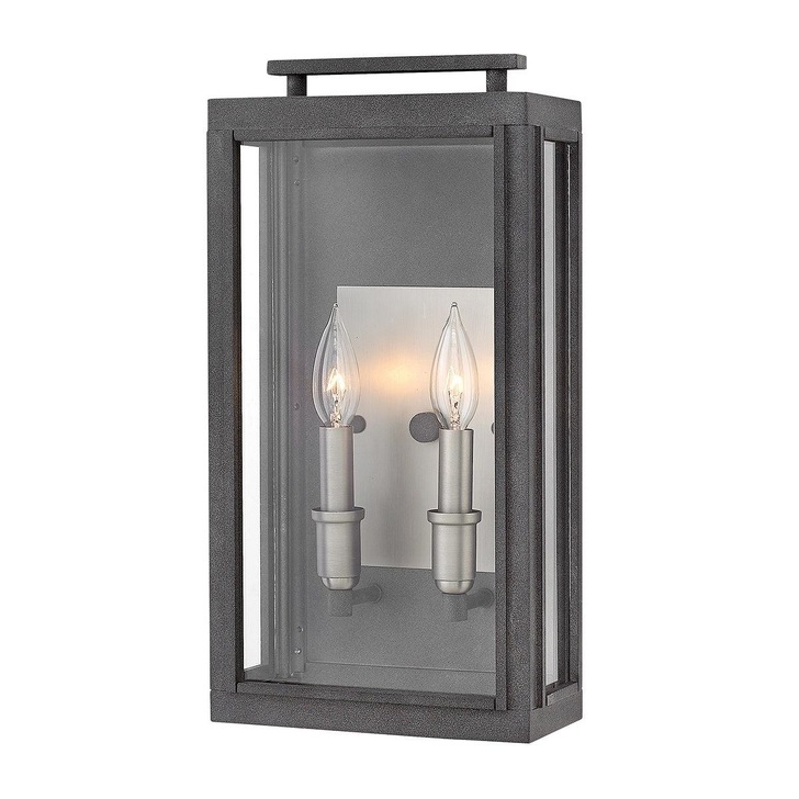 Quintiesse Sutcliffe 2 Light Wall Lantern In Aged Zinc Complete With Antique Nickel Detailing and Clear Glass - IP44 - QN-SUTCLIFFE-M-AZ