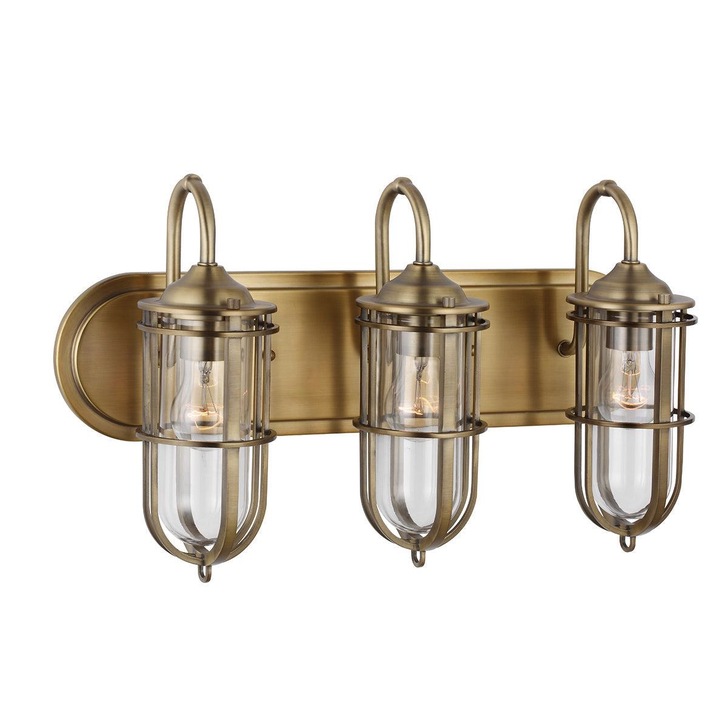 Quintiesse Urban Restoration 3 Light Industrial Wall Light Complete With Clear Glasses - QN-URBANREST3