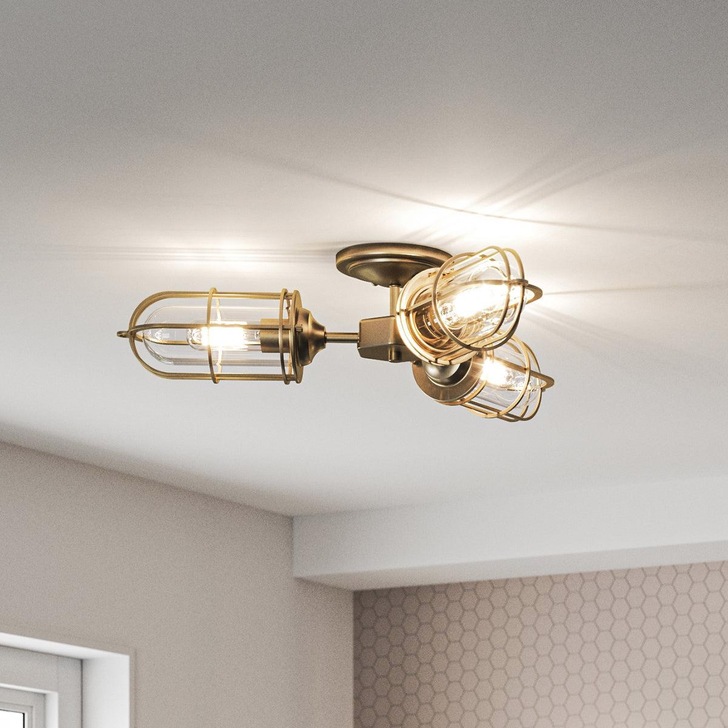 Quintiesse Urban Restoration 3 Light Semi-Flush Industrial Ceiling Light Complete With Clear Glasses - QN-URBANREST-3SF