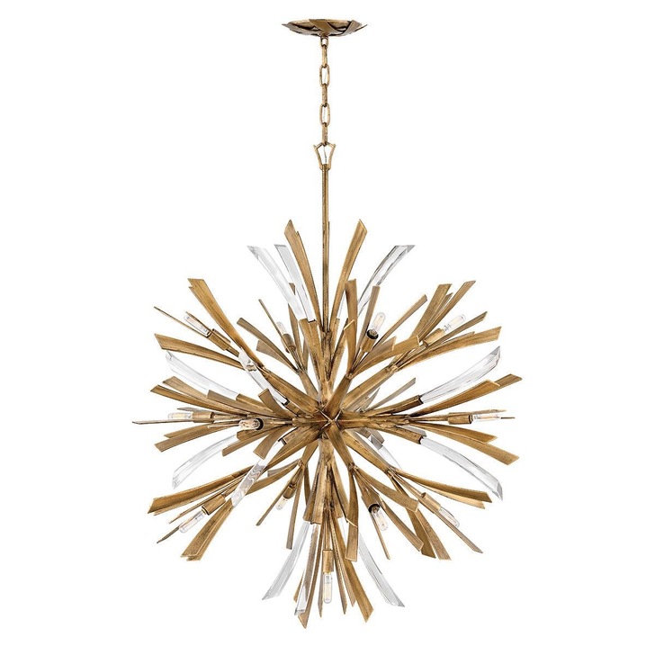 Quintiesse Vida 13 Light Large Pendant In Burnished Gold Complete With Crystal Decoration - QN-VIDA-13P-L