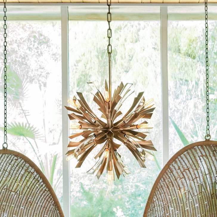 Quintiesse Vida 13 Light Small Pendant In Burnished Gold Complete With Crystal Decoration - QN-VIDA-13P-S