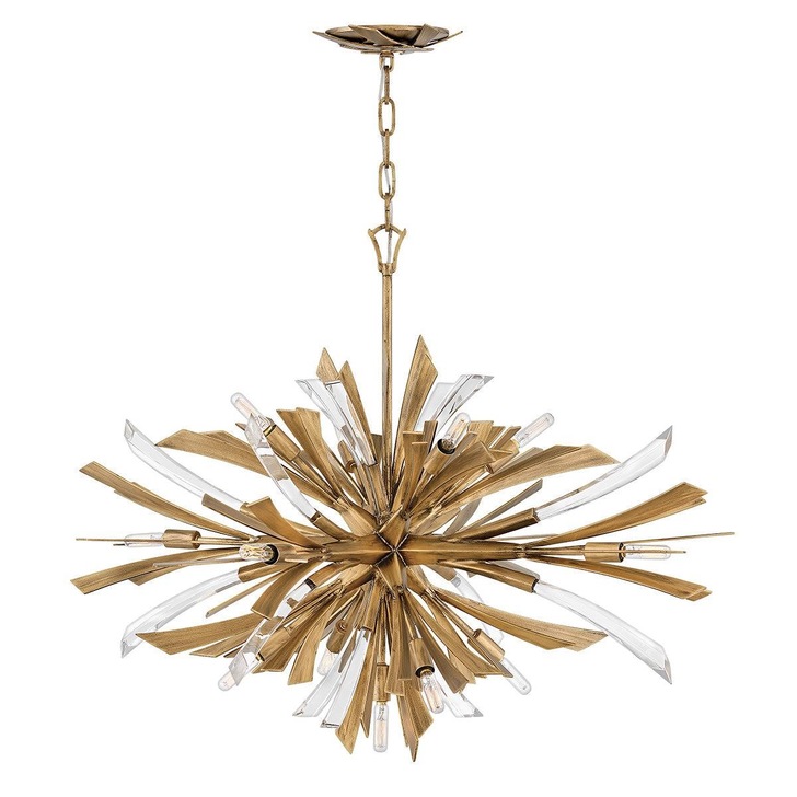 Quintiesse Vida 13 Light Wide Pendant In Burnished Gold Complete With Crystal Decoration - QN-VIDA-13P-W