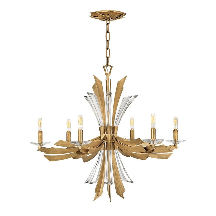 Quintiesse Vida 6 Light Chandelier In Burnished Gold Complete With Crystal Decoration - QN-VIDA6