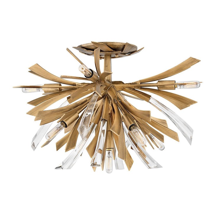 Quintiesse Vida 9 Light Semi-Flush Light In Burnished Gold Complete WIth Crystal Decoration - QN-VIDA-9F