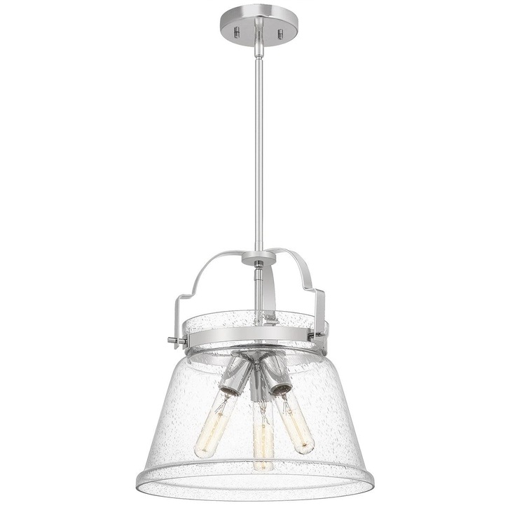 Quintiesse Wimberley 3 Light Pendant In Polished Chrome Complete With Clear Seeded Glass - QN-WIMBERLEY-P-PC