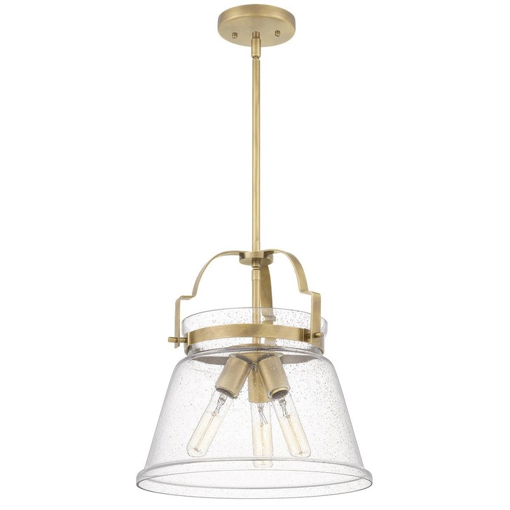 Quintiesse Wimberley 3 Light Pendant In Weathered Brass Complete With Clear Seeded Glass - QN-WIMBERLEY-P-WS