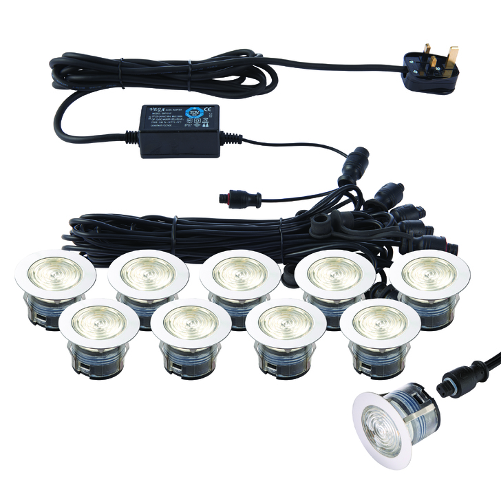 Round Pro CCT 45MM IP67 10 Light Led Decking Kit - 3000/4000K