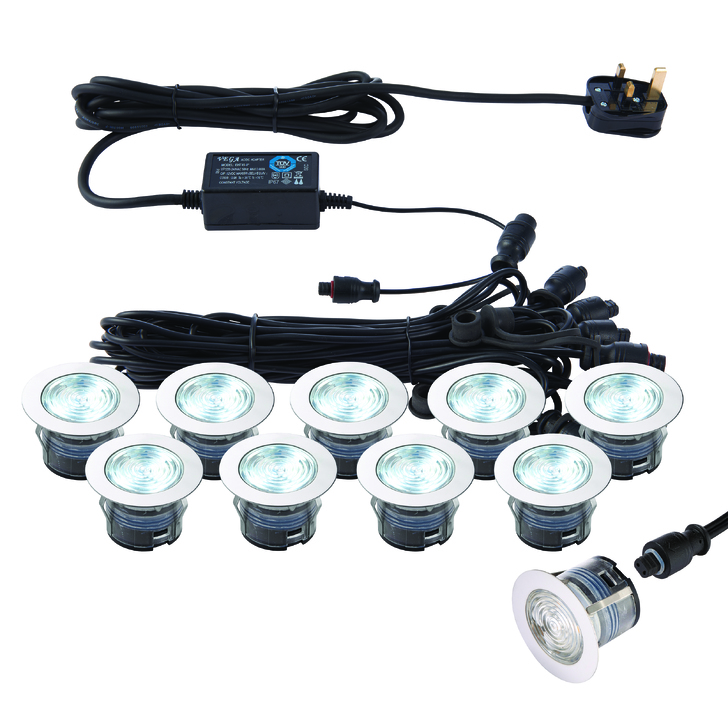 Round Pro CCT 45MM IP67 10 Light Led Decking Kit - 6500K/Blue