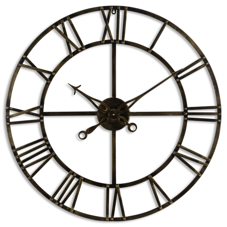 Round Skeleton Clock In Antique Brass 80cm