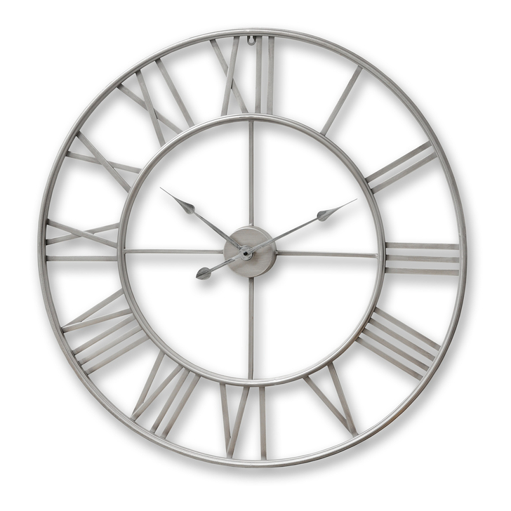 Round Skeleton Clock In Silver 80cm