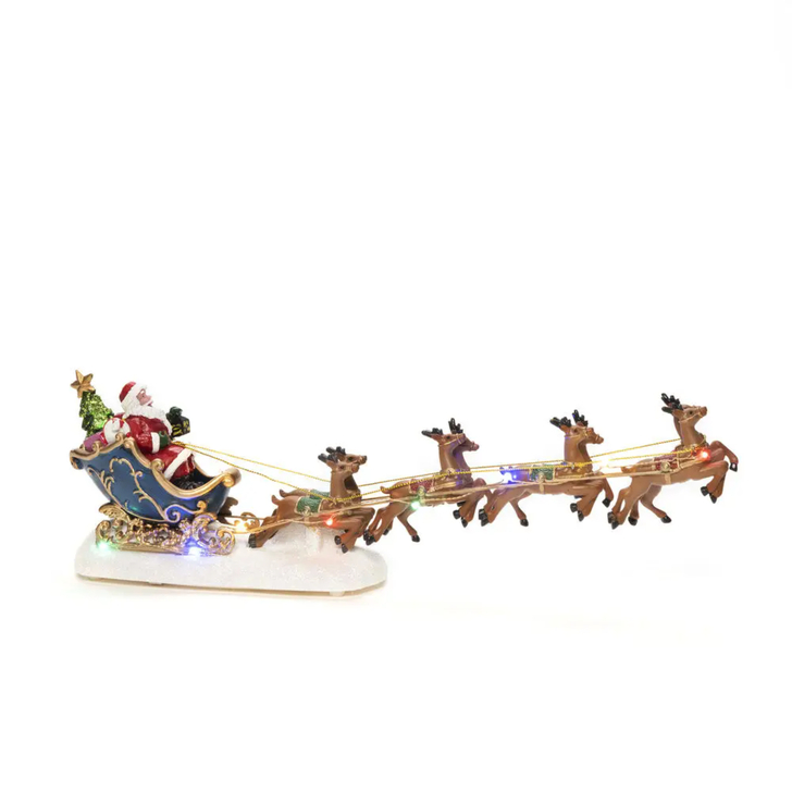 Santa in SLedge with Reindeer 10 Led B/O