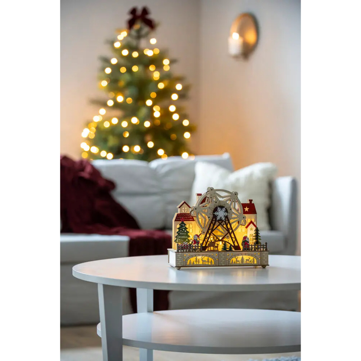 Santas tivoli, wood, Warm White Led, 6H/timer 3xAA & USB